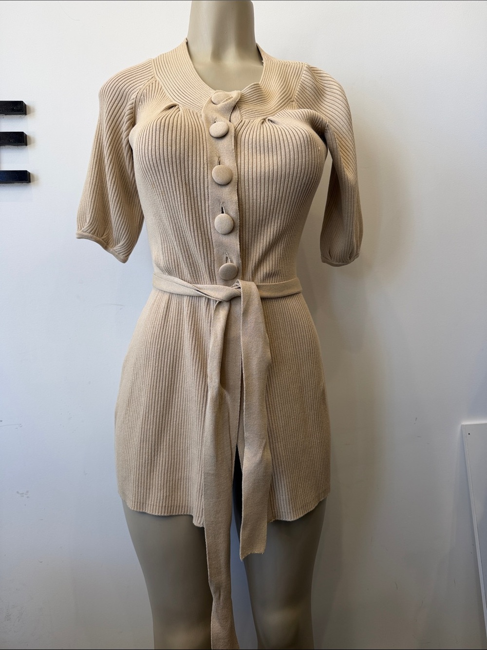 INC International Concepts Beige Ribbed Button-Front Knit Top